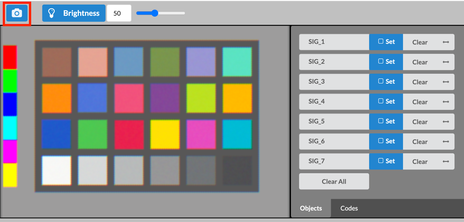 Menu Vision Utility terbuka dengan ikon Kamera di kiri atas disorot.