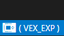 El icono del Selector de dispositivo está resaltado en la barra de herramientas de VS Code. En este ejemplo se lee VEX_EXP.