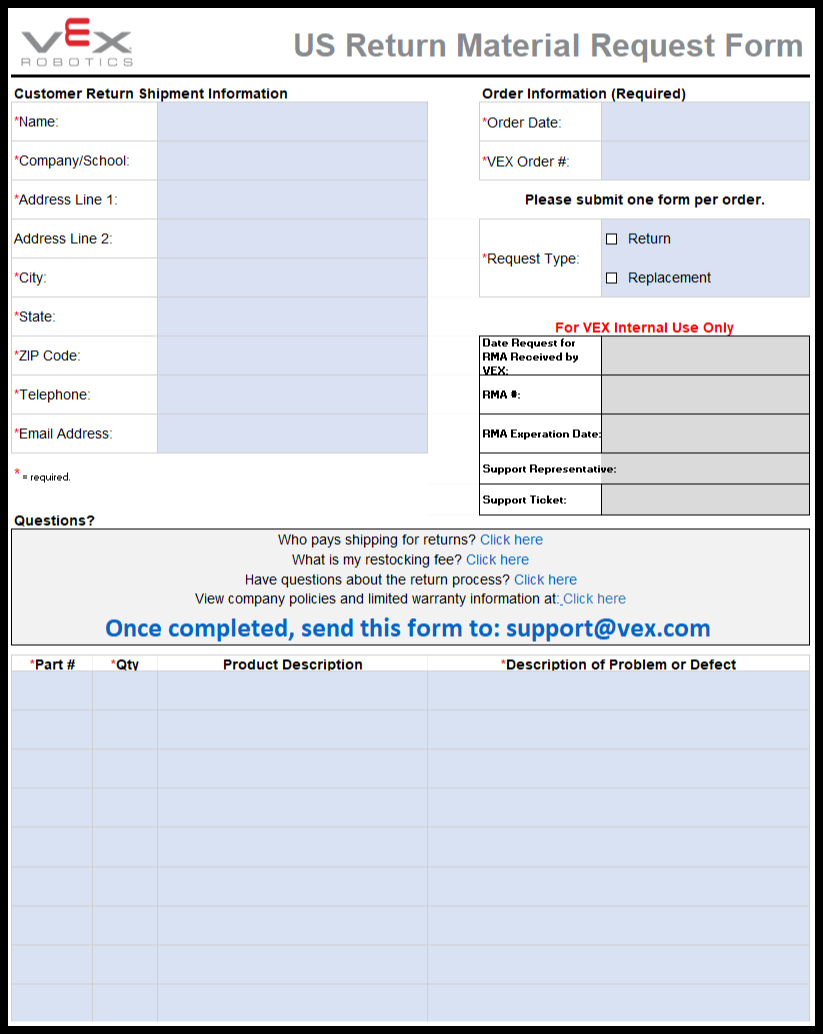 Fluxograma ilustrando os processos de pedidos de produtos VEX, detalhando as etapas desde a realização do pedido até a entrega, com etapas rotuladas e setas indicando a sequência.