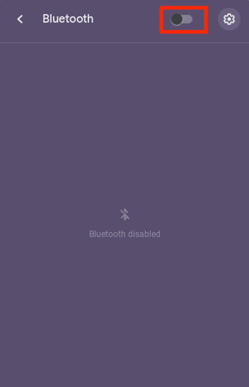 Přepínač v poloze „vypnuto“, což znamená, že Bluetooth je zakázáno, se používá při odstraňování problémů s připojením Bluetooth.