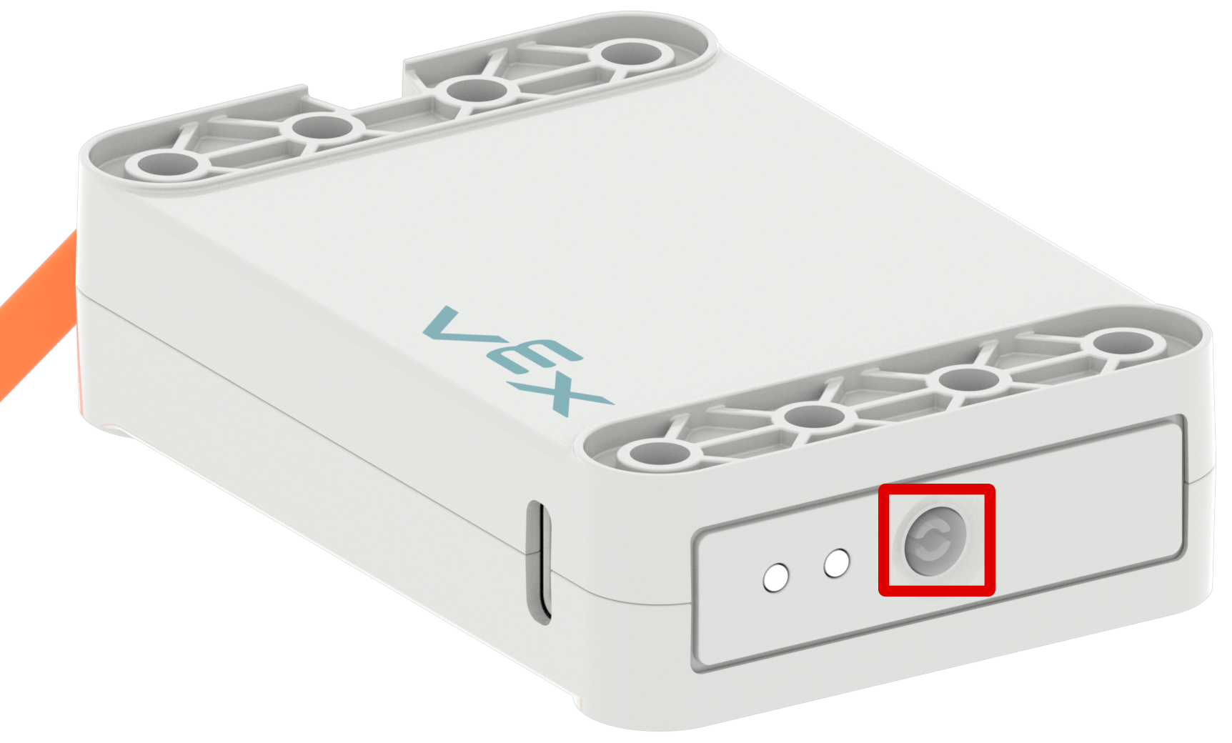Le bouton d'indication d'alimentation de la batterie près des voyants lumineux est mis en évidence dans un cadre rouge.