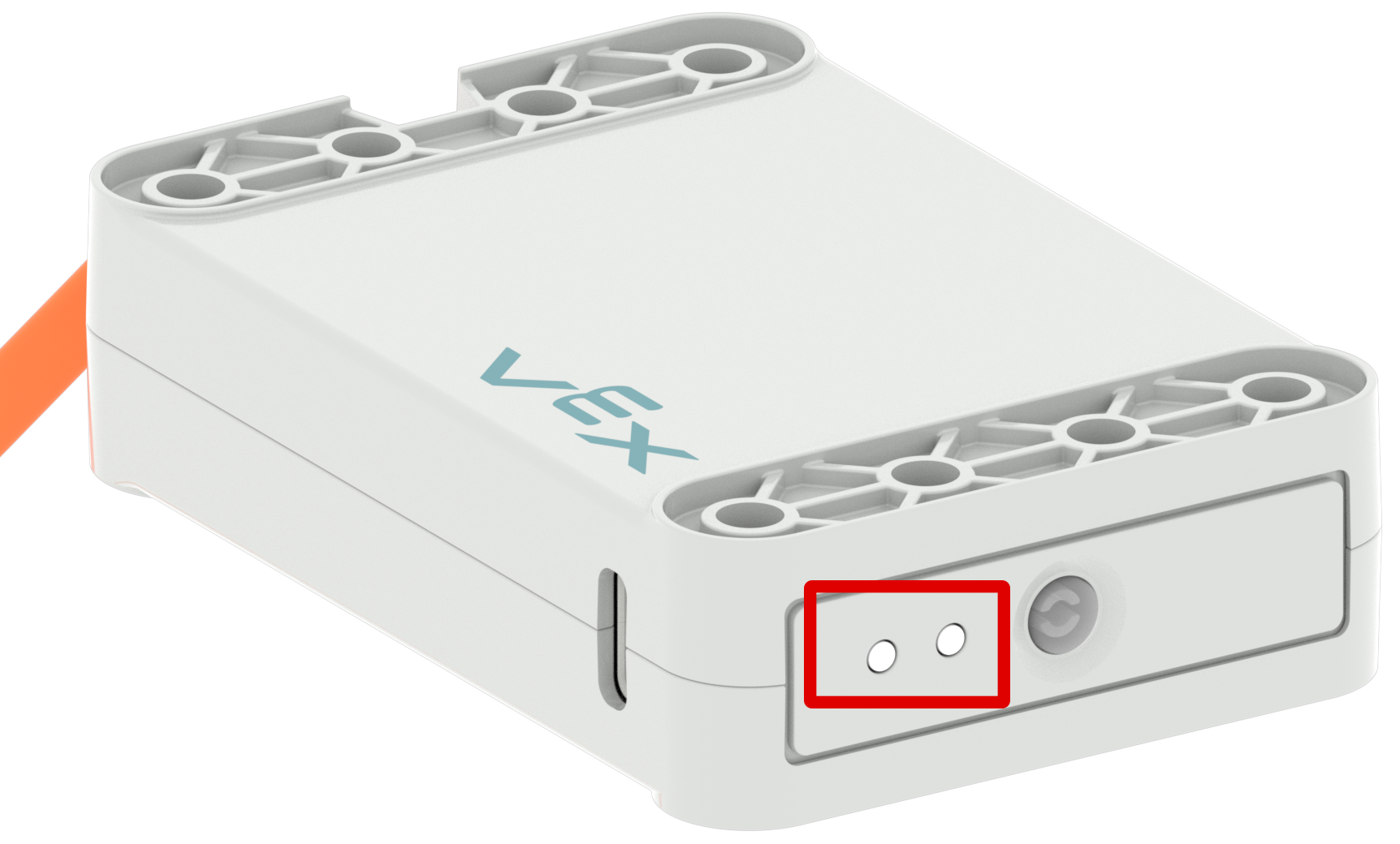 充電ポートの近くにあるバッテリーの 2 つのインジケータ ライトが赤いボックスで強調表示されます。