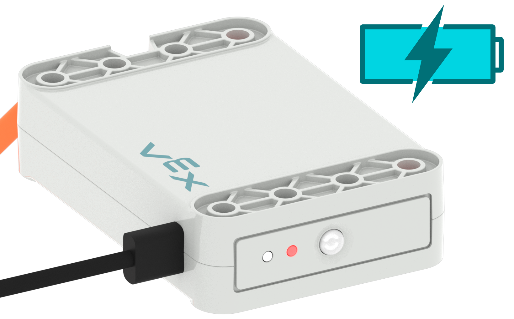 Carga de la batería mediante un cable USB-C conectado a su puerto de carga, con un ícono de batería para ilustrar que tarda 3,5 horas en cargarse por completo.