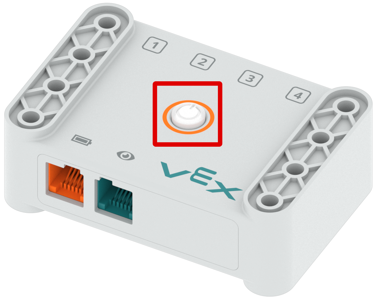 লাল বাক্সে হাইলাইট করা পাওয়ার বোতাম সহ মস্তিষ্ক। পাওয়ার বোতামটি মস্তিষ্কের উপরের দিকের মাঝখানে অবস্থিত।