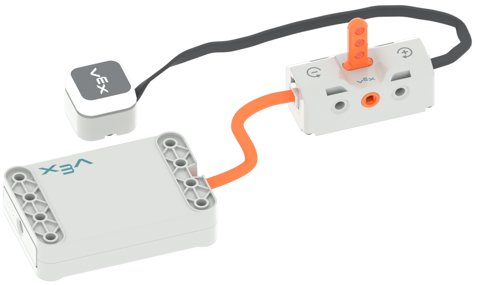Diagramm eines Schalterteils mit einem LED-Stoßfängerkabel und einem Batteriekabel, die in die jeweiligen Anschlüsse eingesteckt sind.