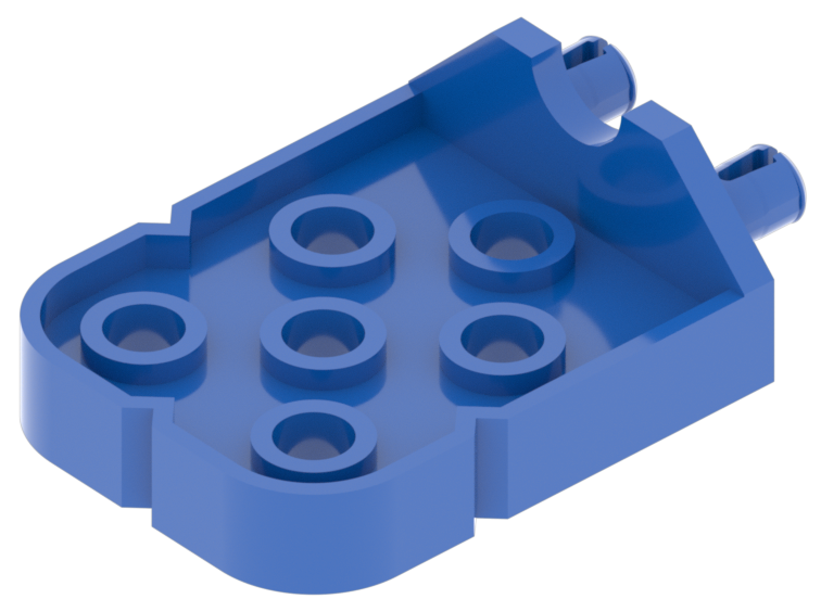 Blauw verbindingsstuk uit de VEX GO Kit, voor het schuin verbinden van componenten, voorzien van gaten.