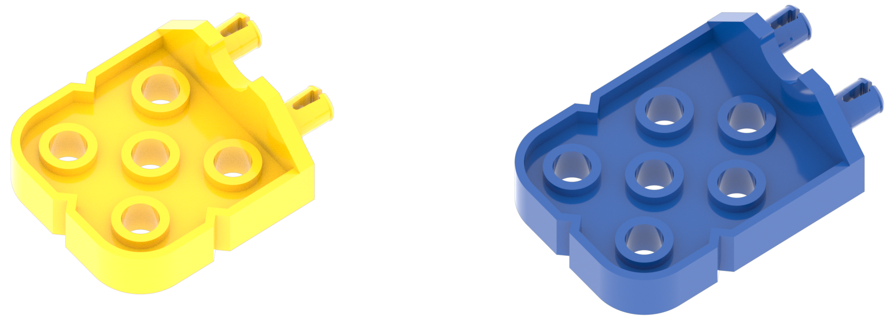 Conector amarelo junto a um conector azul, com diferentes formatos, mas também diferentes cores para ajudar a distingui-los.