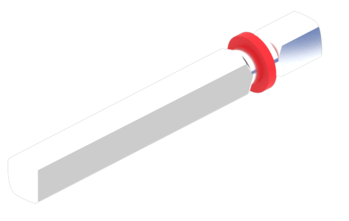 Rood asstuk uit de VEX GO Kit, gebruikt voor het overbrengen van rotatiebewegingen dankzij de vierkante vorm.