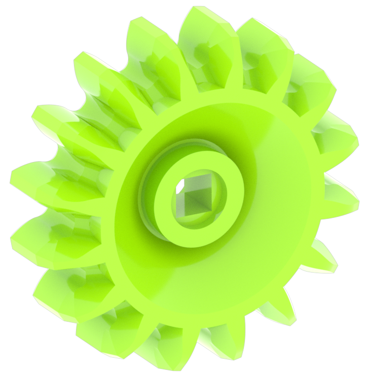 Pièce d'engrenage verte du kit VEX GO, utilisée pour transférer le mouvement à travers la construction et possède un trou carré au centre.