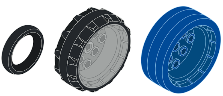 Diagramm aller Radteile im VEX GO Kit.
