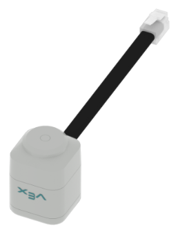 Bagian Elektromagnet VEX GO dengan kabel terpasang yang dapat dicolokkan ke Port Cerdas Otak.