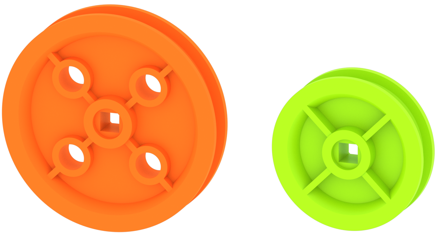 Diagrama de las dos piezas de polea en el kit VEX GO.