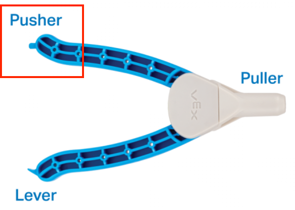 Schéma nástroje VEX Pin Tool s funkcí Pusher zvýrazněnou v červeném poli.
