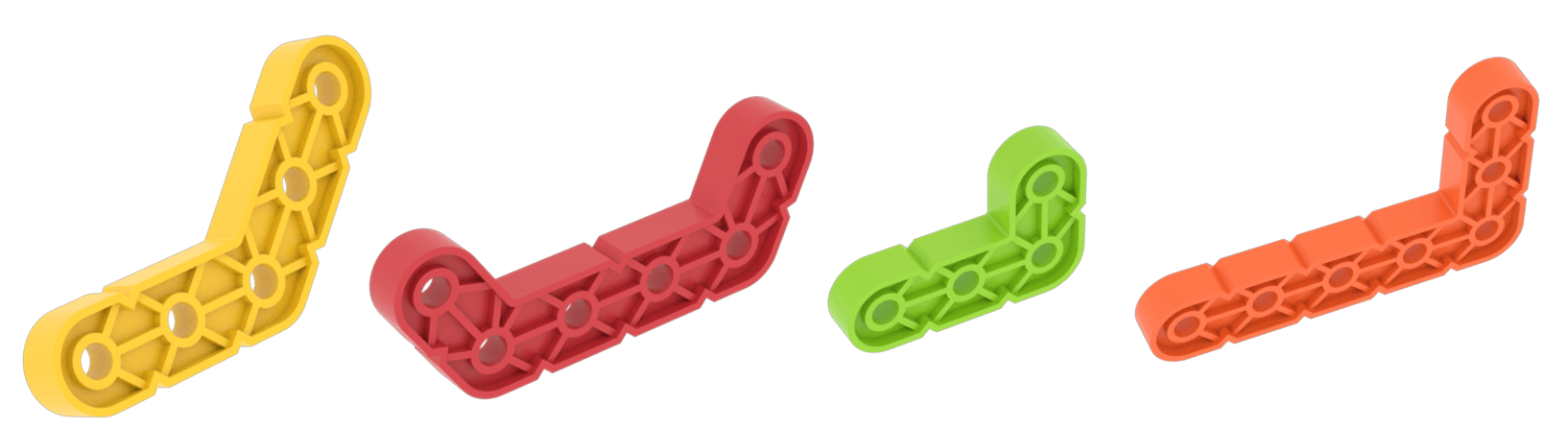 Schema di tutti i pezzi del fascio angolare nel kit VEX GO.