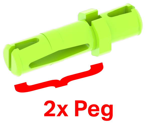 Egy zöld gombostű diagramja, egy címkével, amely azt mutatja, hogy az egyik csapja kétszer hosszabb, mint egy piros tűé.