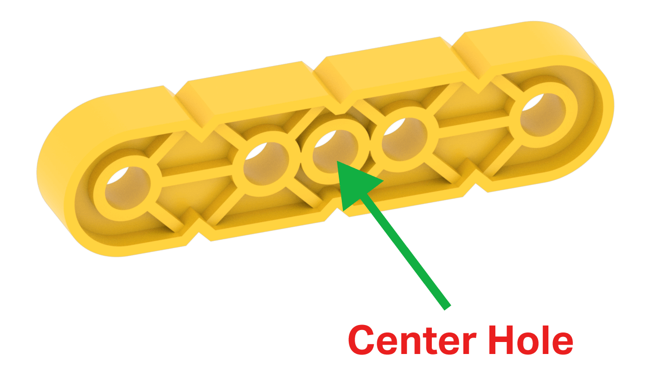Diagramm eines gelben Balkenstücks mit einem Pfeil, der auf das Mittelloch zeigt und dieses beschriftet.