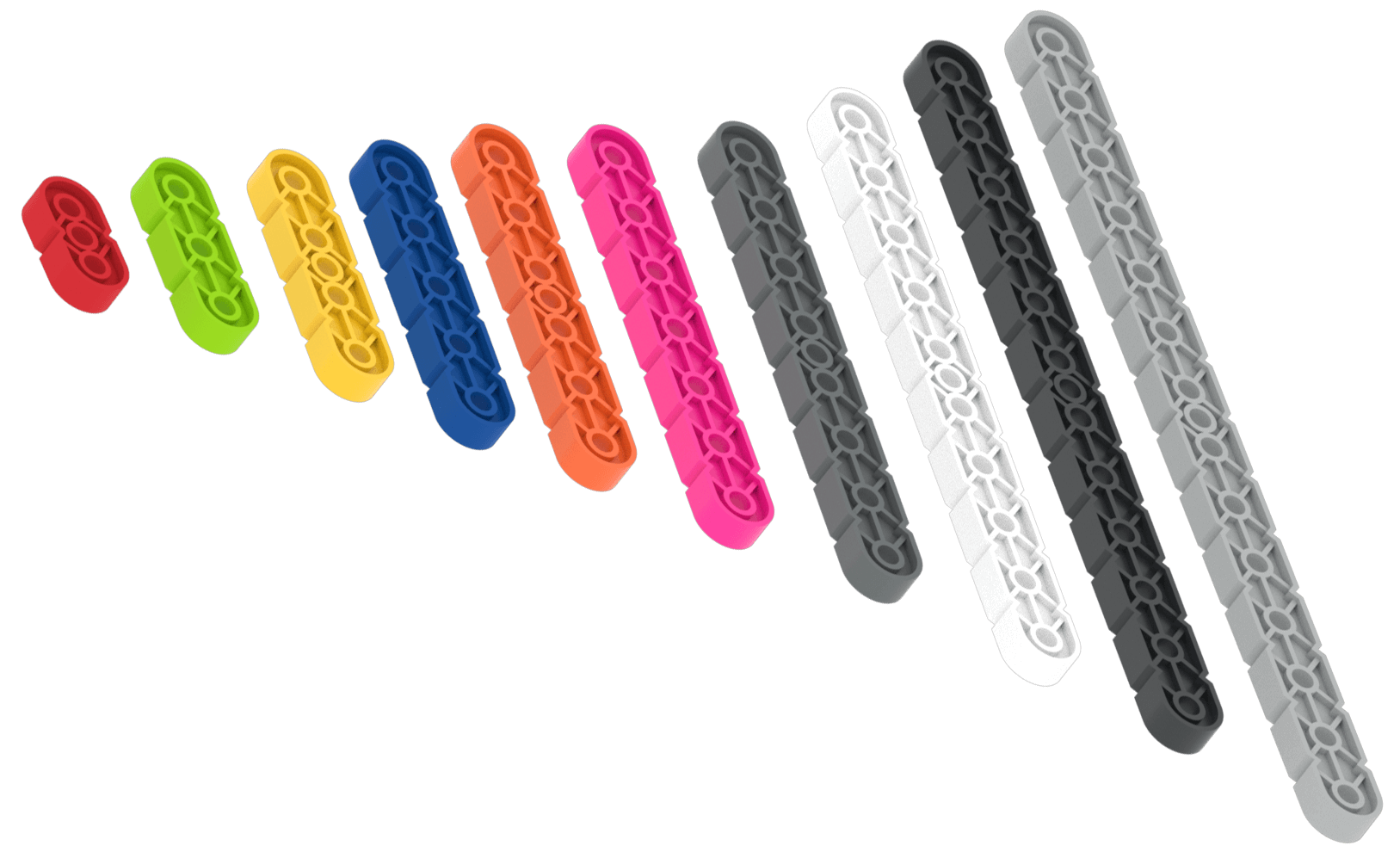 Diagrama de todas las piezas Beam en el kit VEX GO.