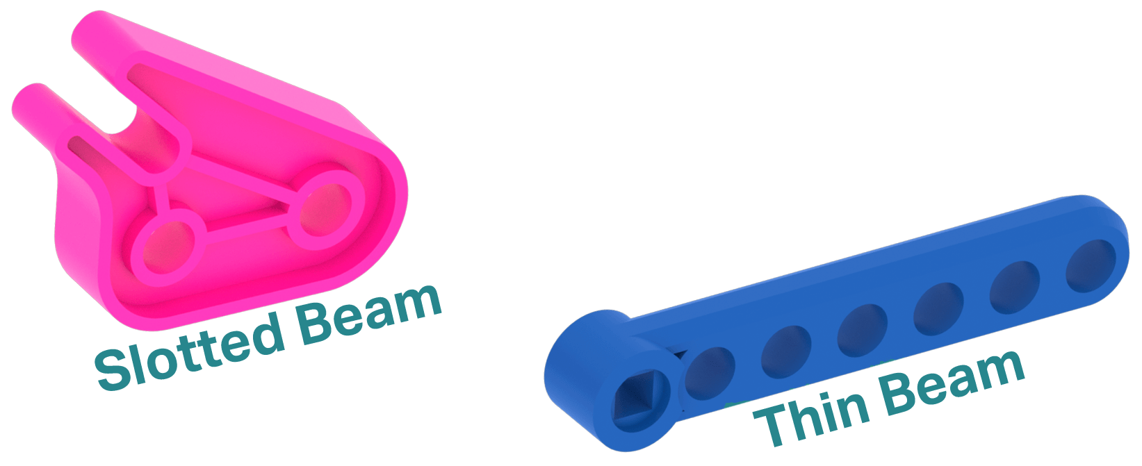 A VEX GO Kit hornyolt gerenda és vékony gerenda darabjainak diagramja.