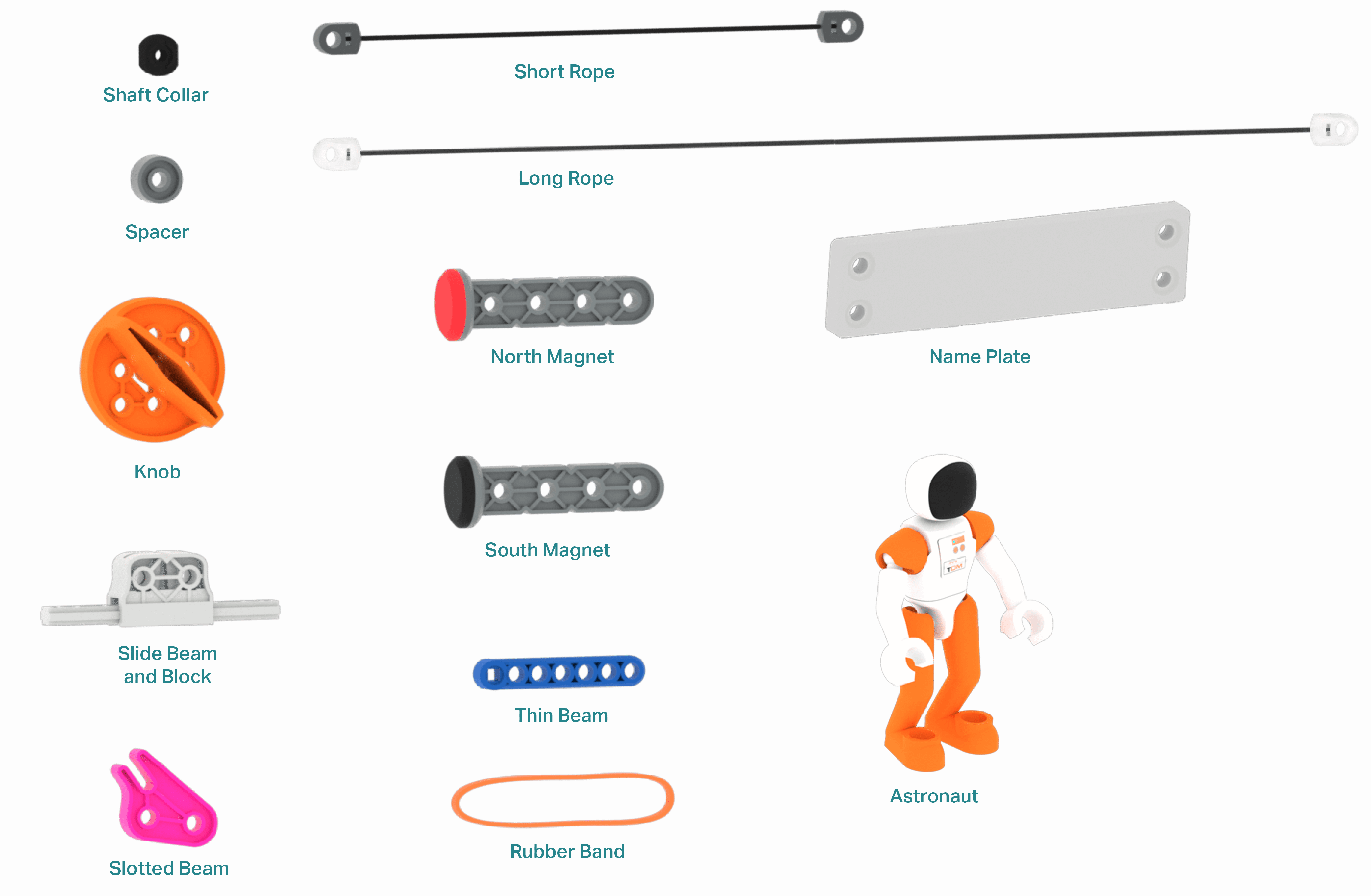 Schéma de toutes les pièces uniques du kit VEX GO.