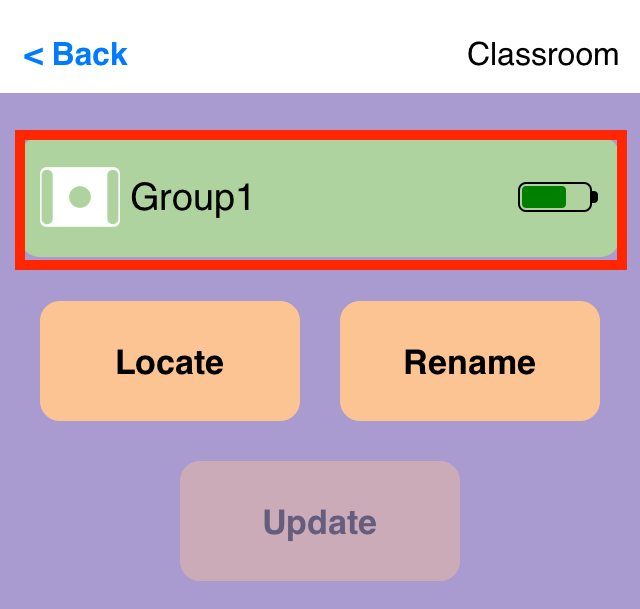 A aplicação VEX Classroom com o menu do robô 123 foi aberta e o nome foi alterado para Grupo 1.