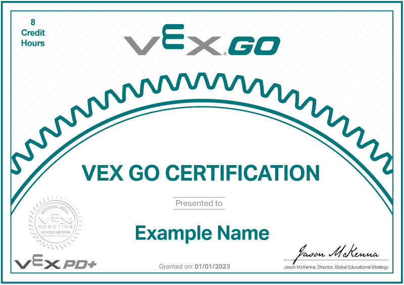 VEX GO সার্টিফিকেট লেখা খালি VEX GO সার্টিফিকেট, উদাহরণের নামের সাথে উপস্থাপন করা হয়েছে।