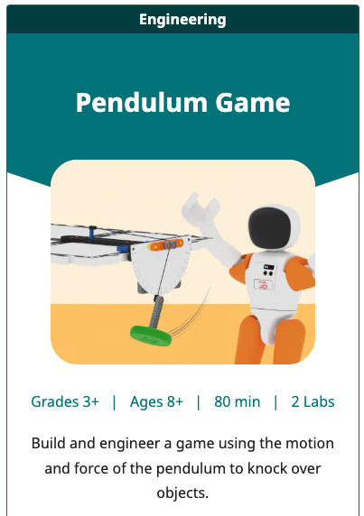 GO STEM Lab Unit-Kachel für die Pendelspieleinheit.