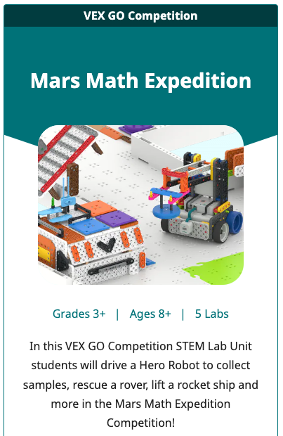 GO STEM Lab Unit-Kachel für die Mars Math Expedition Unit.