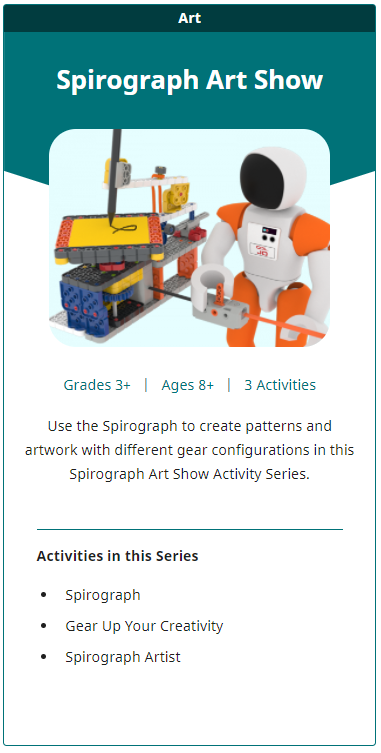 Captura de ecrã do bloco da série de atividades GO do Spirograph Art Show como exemplo.