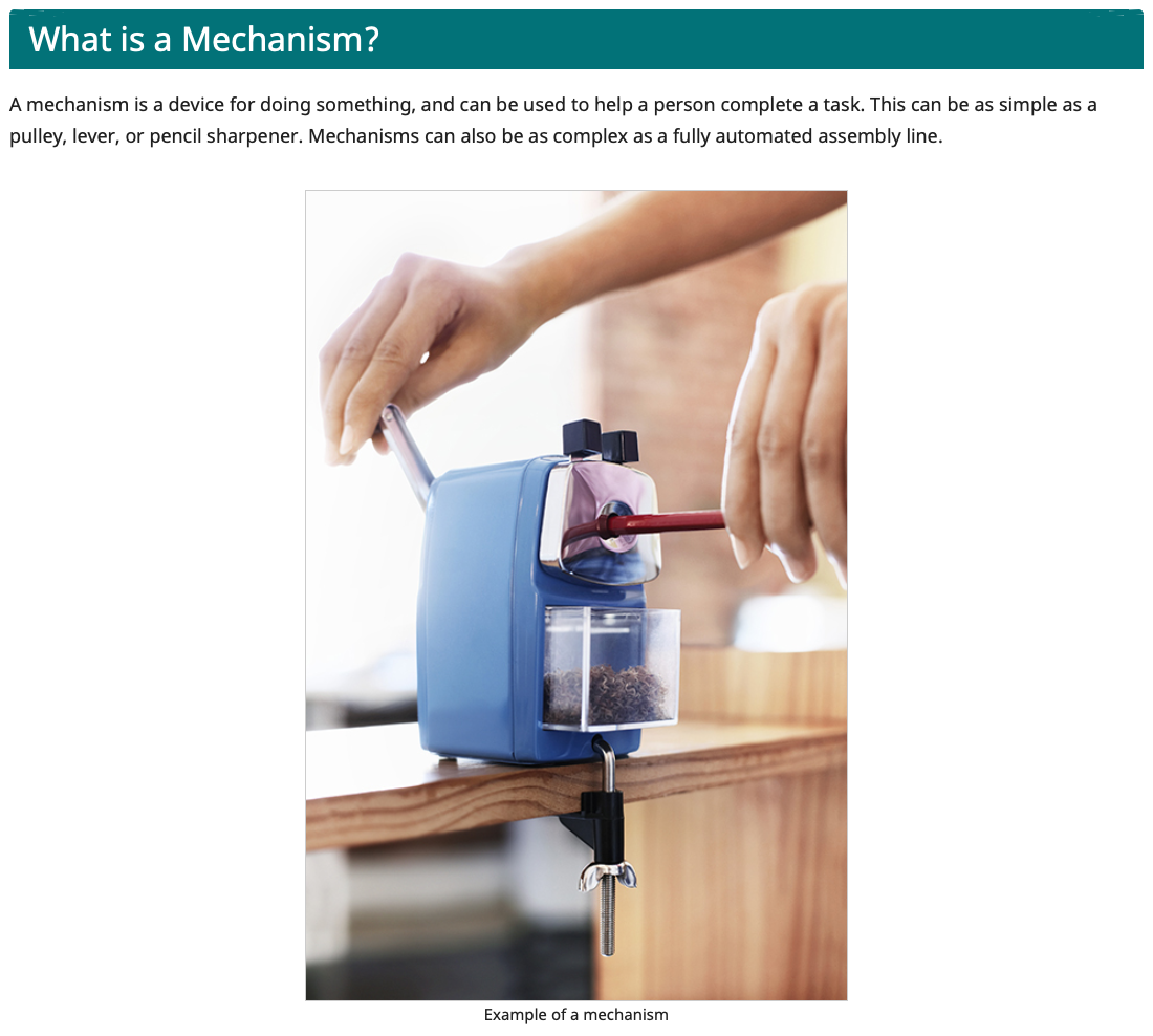 Abschnitt der Seite mit den Hintergrundinformationen zum Thema „Was ist ein Mechanismus?“ als Beispiel verwendet.