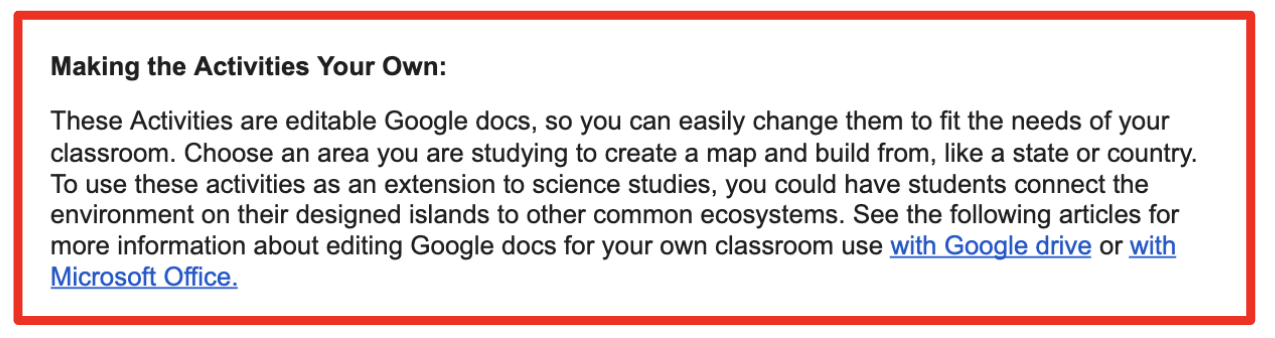 Скриншот раздела «Создание собственных заданий» из серии заданий «Экспедиция на остров» в заметках учителя, использованный в качестве примера.