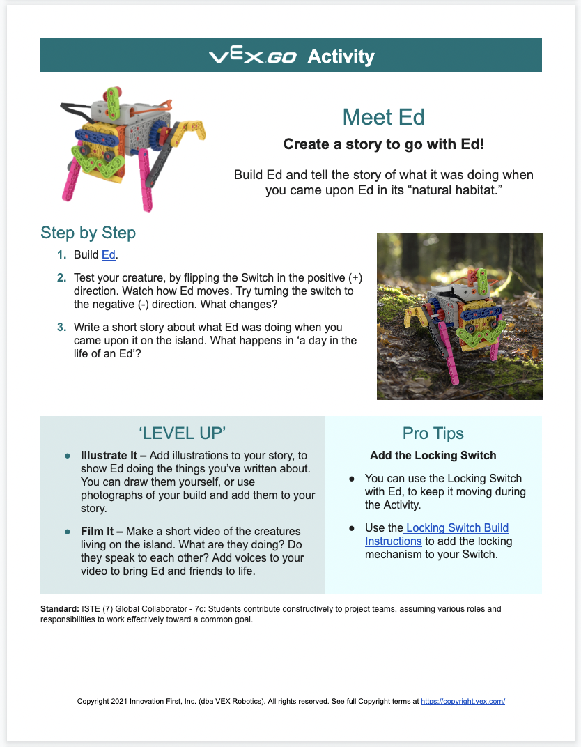 예시로 사용된 Creature Feature Activity Series의 Meet Ed 1페이지 활동의 스크린샷입니다.