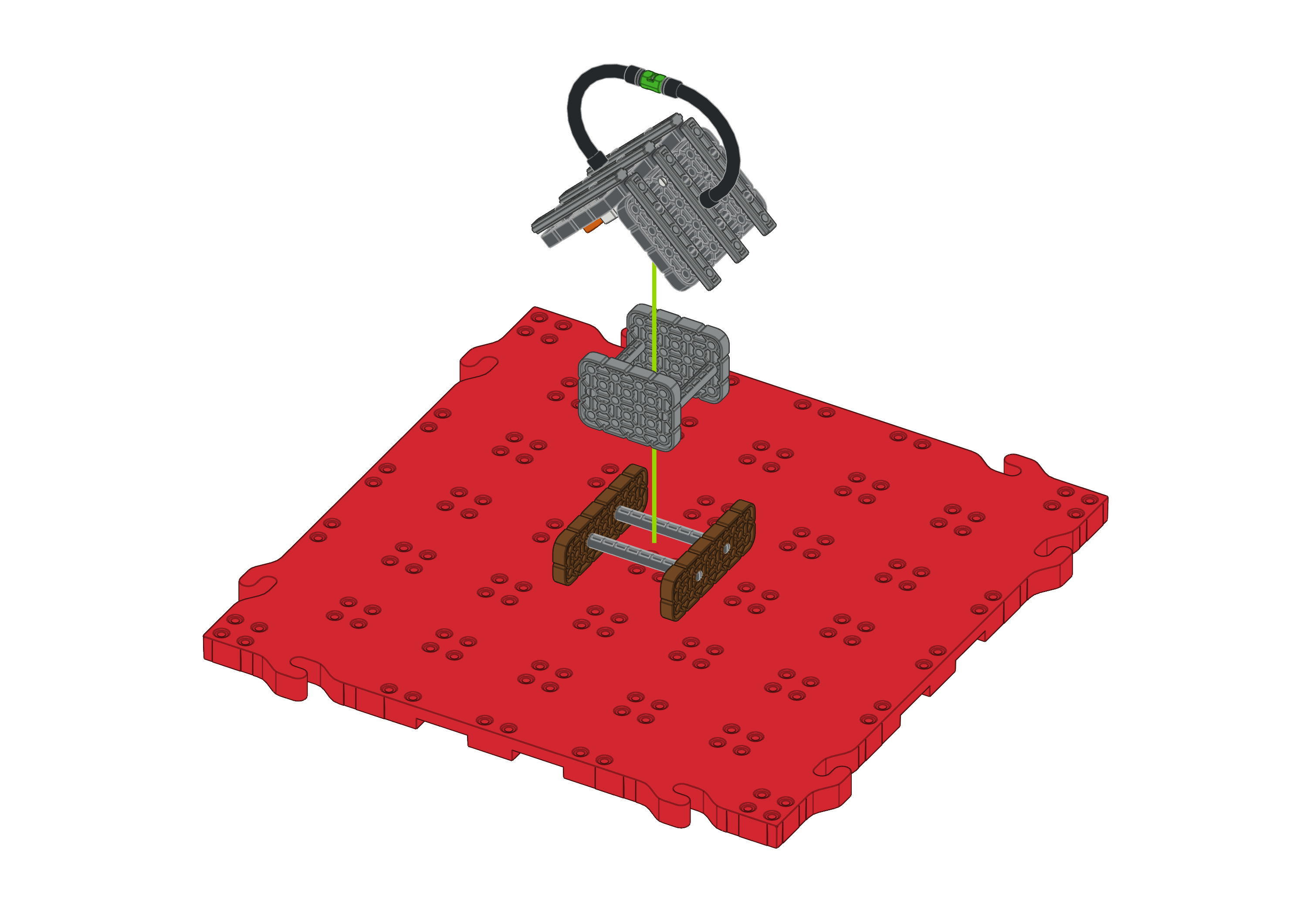 Diagram waarop de bruine muren, grijze muren en dakstukken worden gecombineerd om een huis te vormen op de rode dakpan.