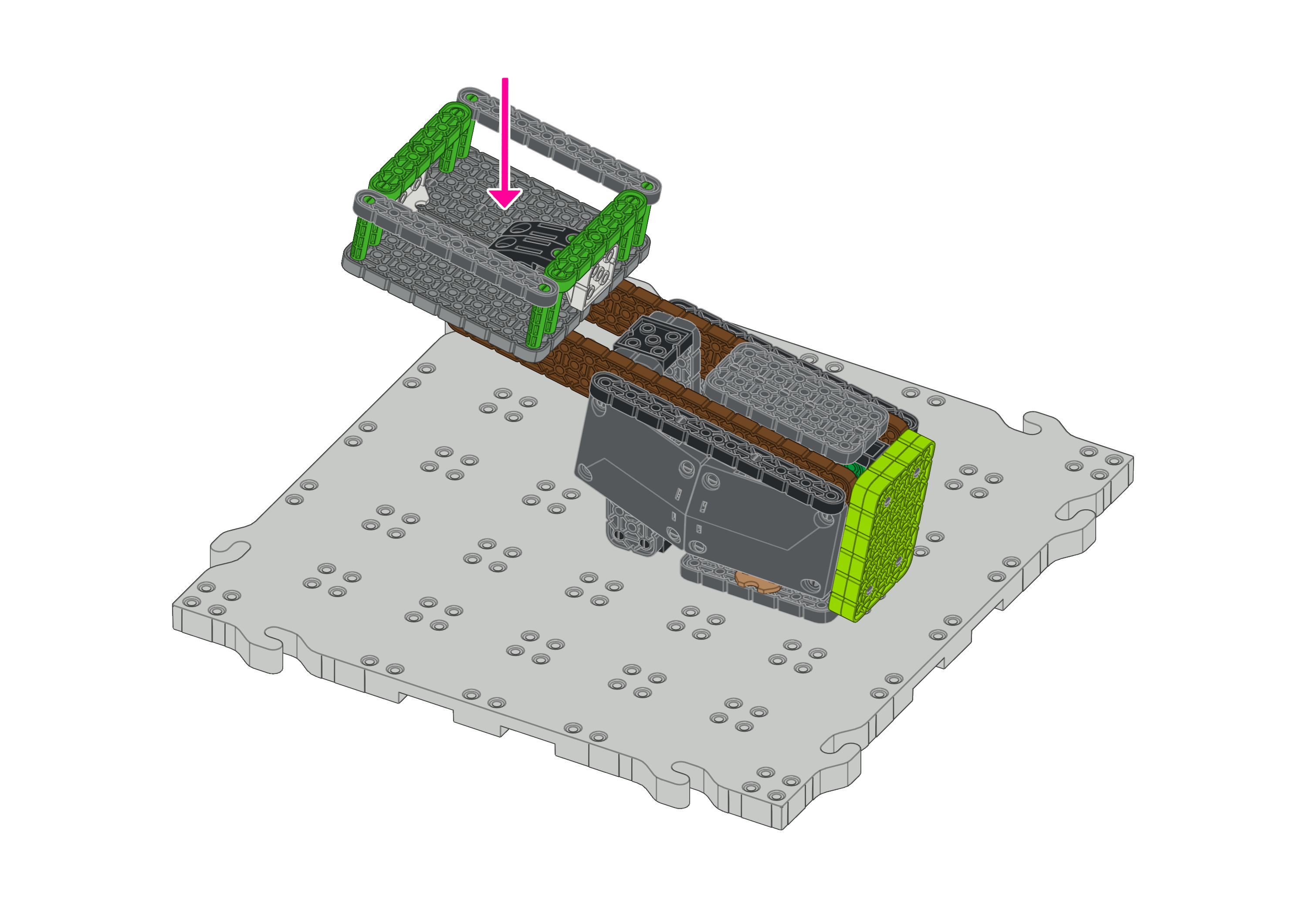 Diagram met een pijl die laat zien dat de keukenmachine ingedrukt kan worden.