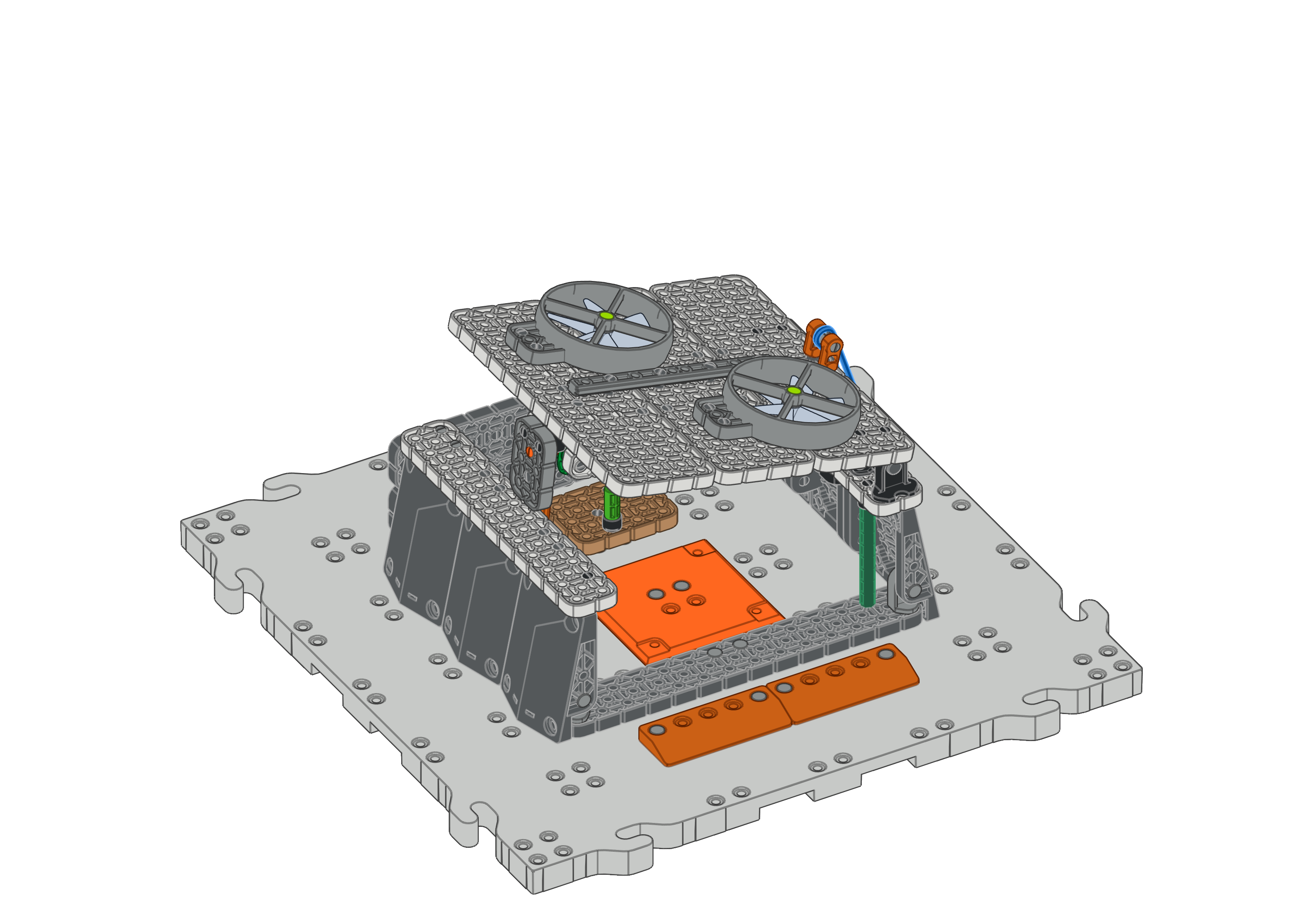 Vista em ângulo do Abrigo de Emergência com o teto levantado para ser aberto.
