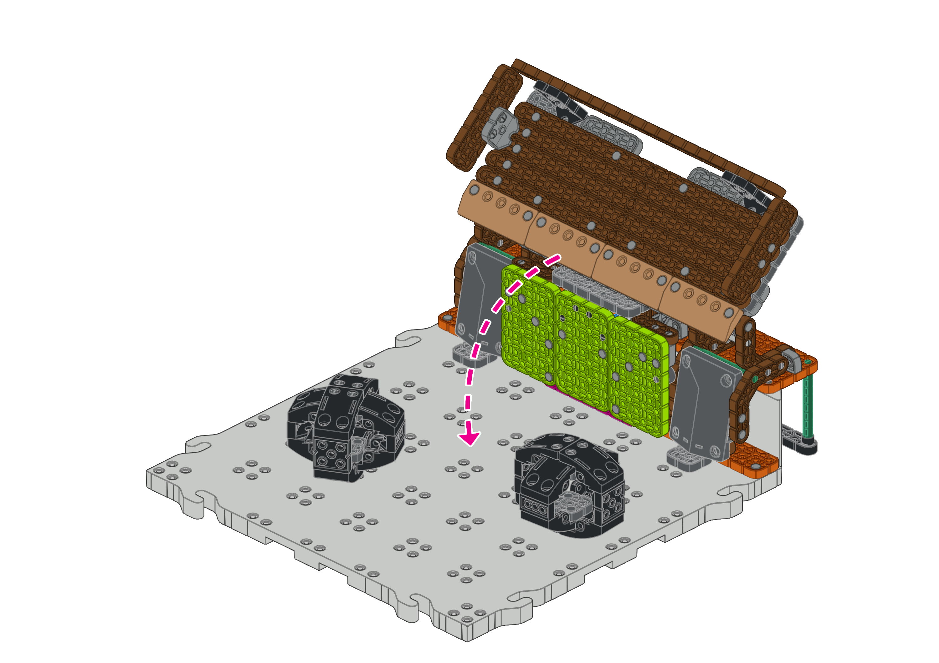 Esquema com uma seta demonstrando que as pedras cairão no azulejo após o deslizamento de terras ser acionado.