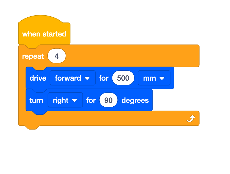 コンテナ ブロックとそのネストされたブロックがすべて有効になっている VEXcode GO Blocks プロジェクト。