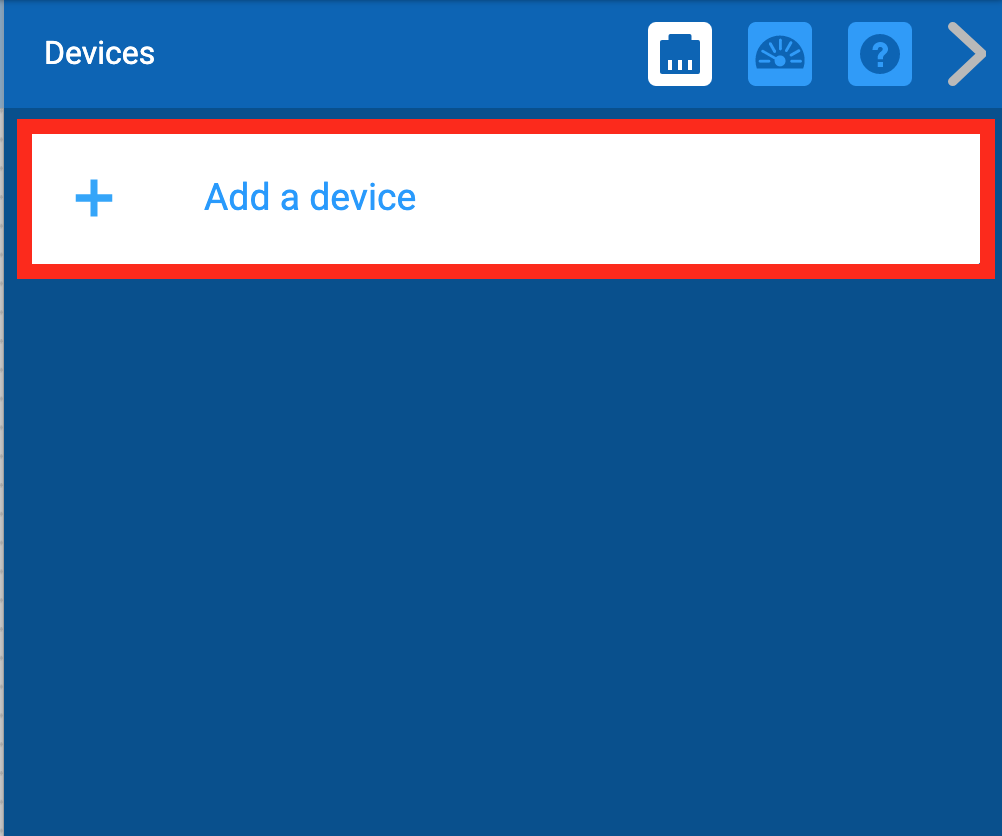 Menu Appareils VEX GO avec le bouton Ajouter un appareil en surbrillance.