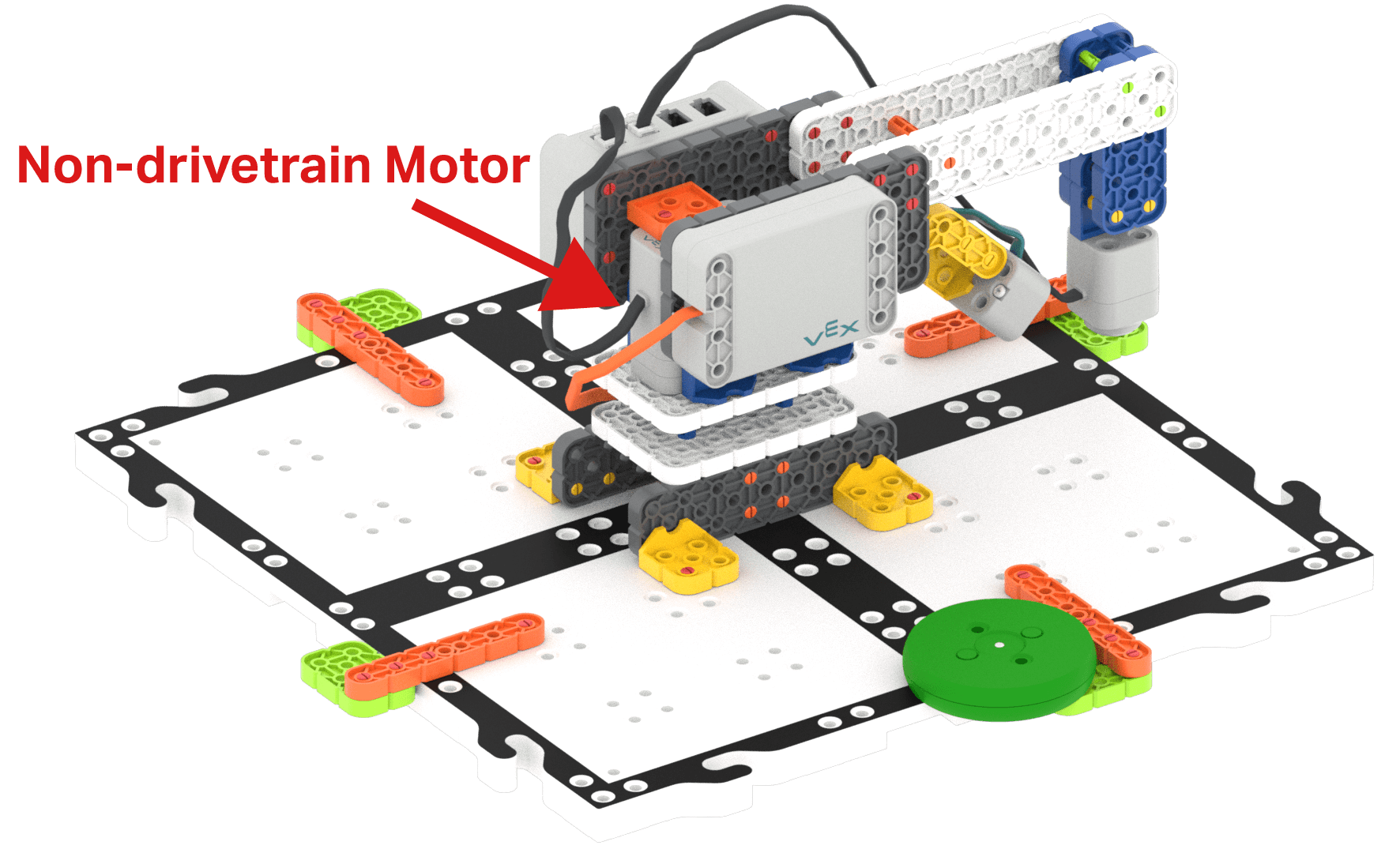 Esquema da construção do braço do robô com o motor utilizado para rodar o braço rotulado como motor sem transmissão.