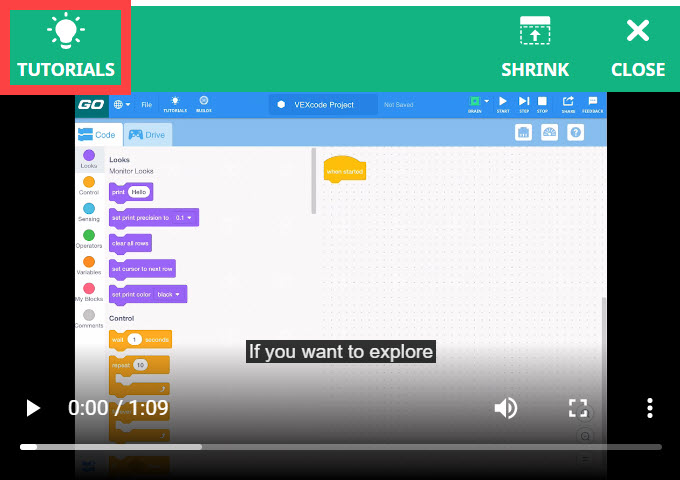 Video hướng dẫn sử dụng Ví dụ sẽ mở ra và biểu tượng Hướng dẫn ở góc trên bên trái sẽ được tô sáng.