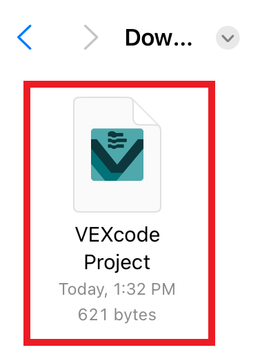Il progetto VEXcode GO salvato in precedenza è visibile dai file del dispositivo ed è evidenziato.