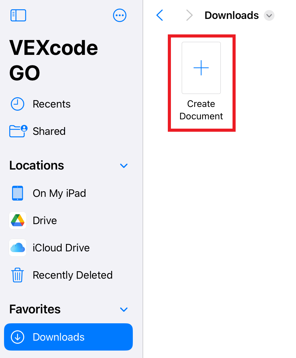 Menu Lưu dưới dạng của iPad, với vị trí được đặt là thư mục Tải xuống và nút Tạo tài liệu được tô sáng.