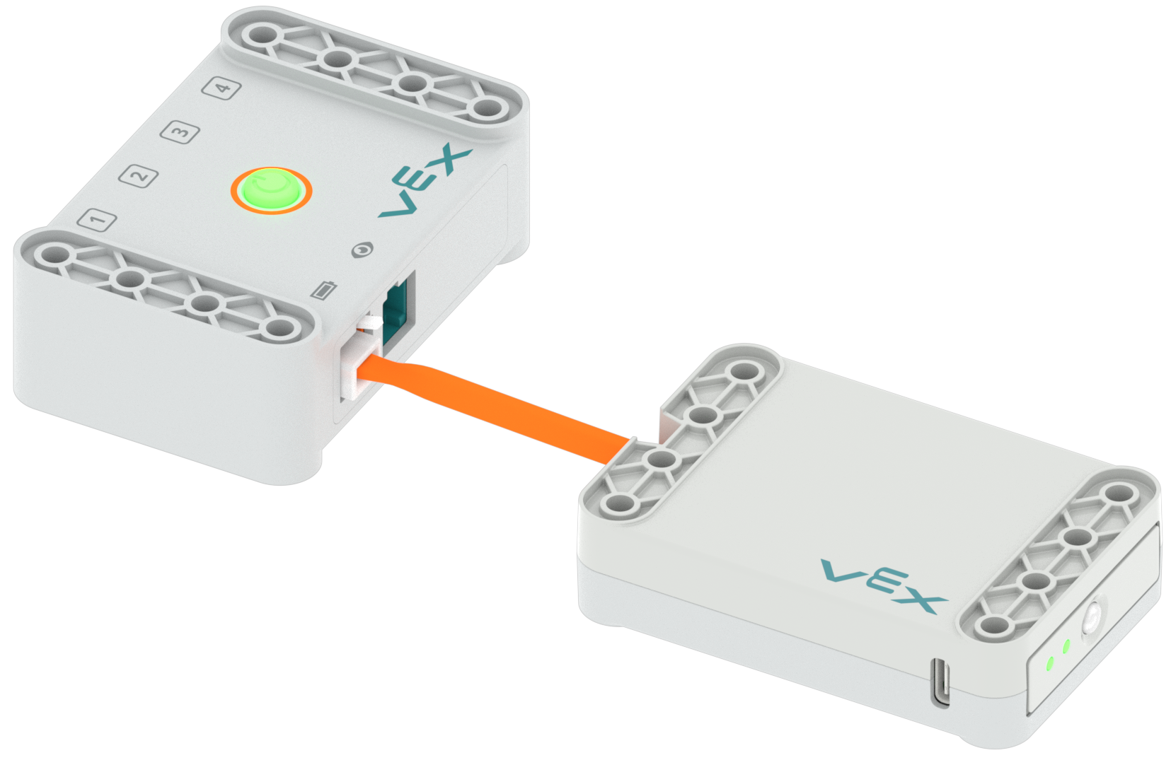 แบตเตอรี่ GO พร้อมสายเชื่อมต่อเสียบเข้ากับพอร์ตแบตเตอรี่บน GO Brain