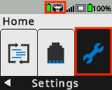Het Brain-scherm wordt weergegeven in het menu Start, met de optie Instellingen geselecteerd. Instellingen is de vierde optie in het menu Start. Hierboven is het Controller-pictogram gemarkeerd om aan te geven dat deze is verbonden.