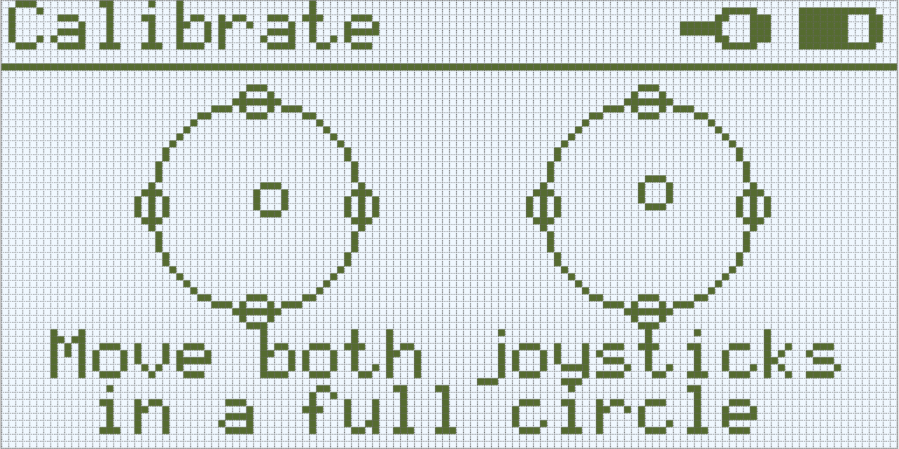 Het hersenscherm wordt weergegeven in het menu Kalibreren. Twee pictogrammen stellen de joysticks van de controller voor. Hieronder staat het bericht: Beweeg beide joysticks in een volledige cirkel.