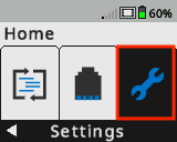 La pantalla del cerebro se muestra en el menú Inicio con la opción Configuración seleccionada. La configuración es la cuarta opción en el menú Inicio.