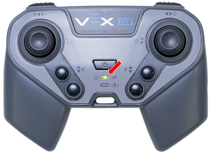 Controller IQ (1a generazione) con il LED di alimentazione/collegamento radio evidenziato.