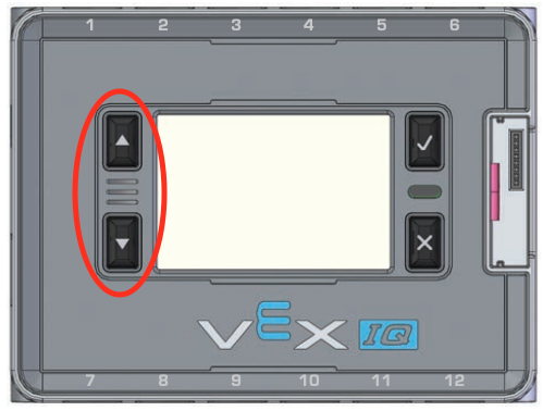 Smegenys su paryškintais rodyklių aukštyn ir žemyn mygtukais.