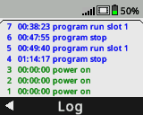 Màn hình não được hiển thị trong menu Nhật ký, nơi lịch sử của Não được báo cáo.
