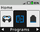 Het Brain-scherm wordt weergegeven in het menu Start, met de optie Programma's geselecteerd. Programma's is de tweede optie in het menu Start.