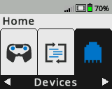 La schermata Brain è visualizzata nel menu Home con l'opzione Dispositivi selezionata. Dispositivi è la terza opzione nel menu Home.